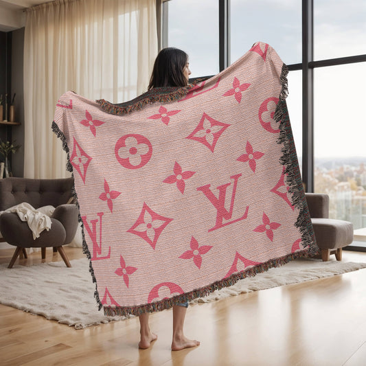 PINK CUSTOM TEMPLE CUSTOM DESIGNER HEIRLOOM ARTWORK WOVEN BLANKET