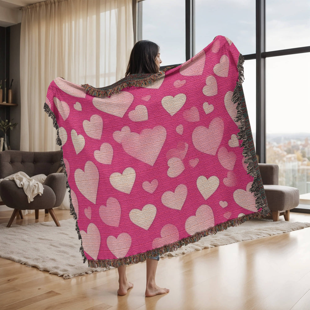 Custom Designer Pink Heart Heirloom Artwork Woven Blanket