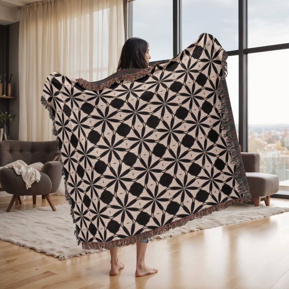 Black & White Custom Geometric Artwork Designer Heirloom Woven Blanket
