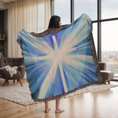 Cross Shining Threw Design Heirloom Artwork Woven Blanket
