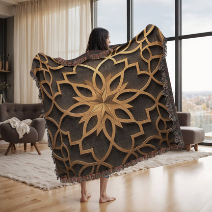 Custom Designer Star Flower Inlay Heirloom Artwork Woven Blanket