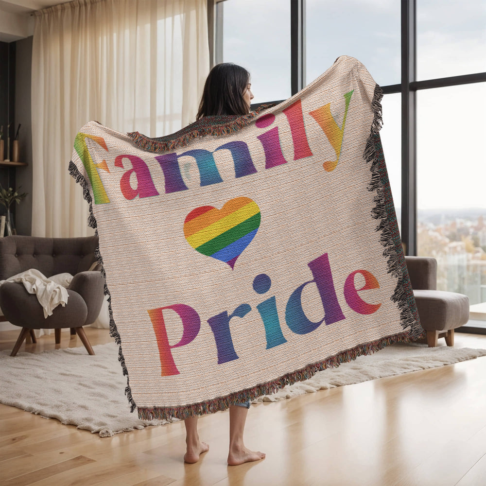 POPULAR DESIGN- Custom Designer Family Pride Rainbow Heart Heirloom Artwork Woven Blanket