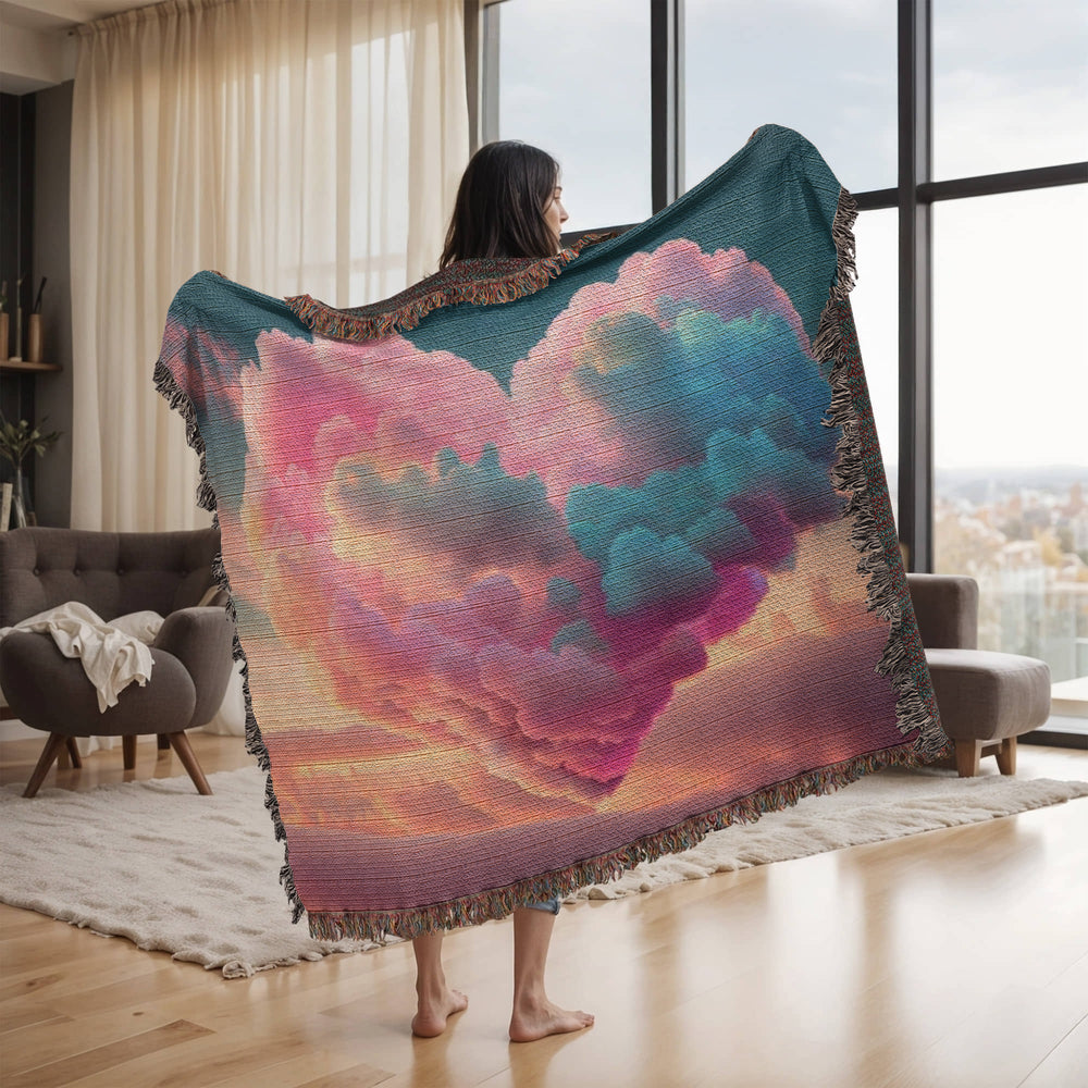 POPULAR - Cotton Candy Cloud Heart Design Heirloom Artwork Woven Blanket