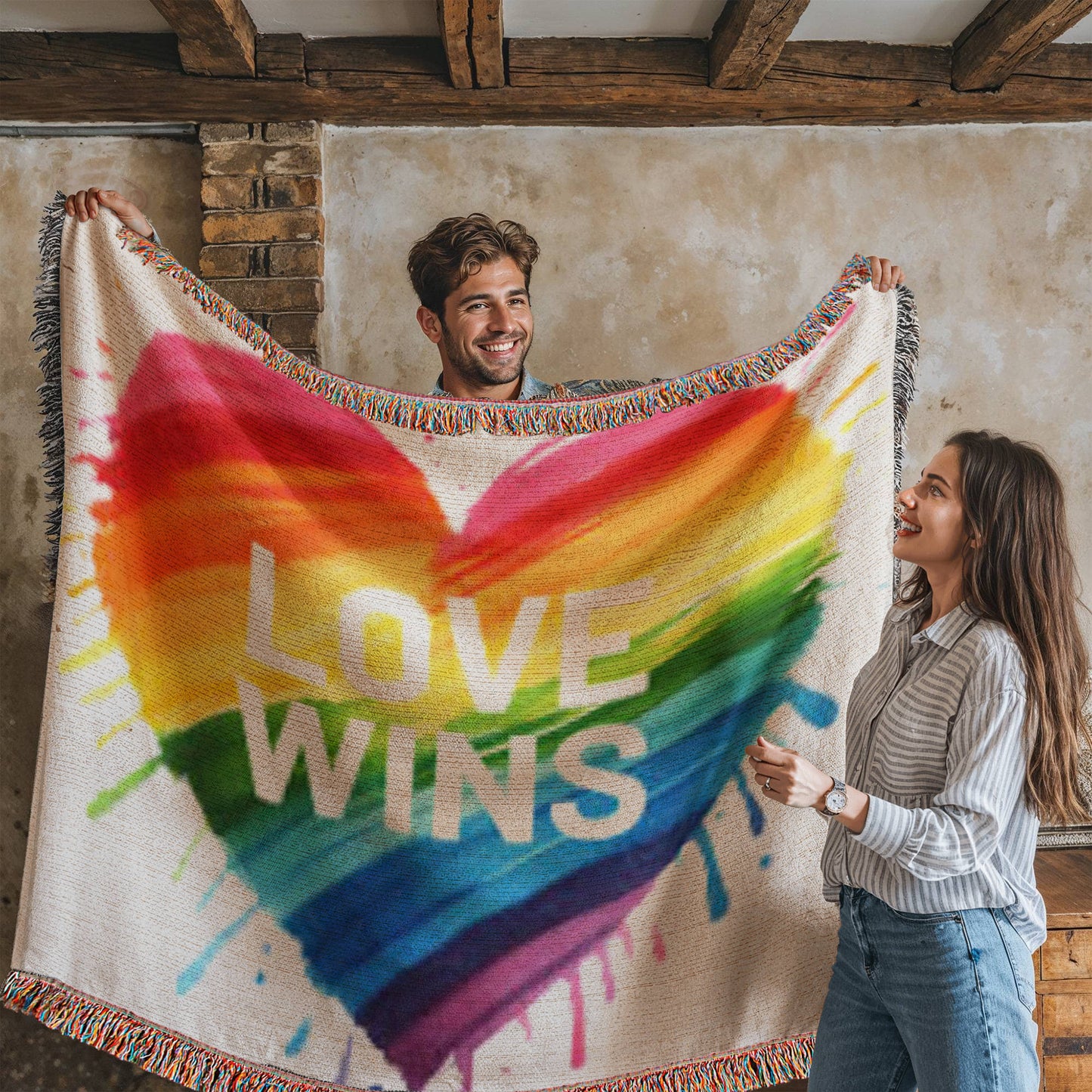 Love Wins Rainbow Heirloom Woven Blanket