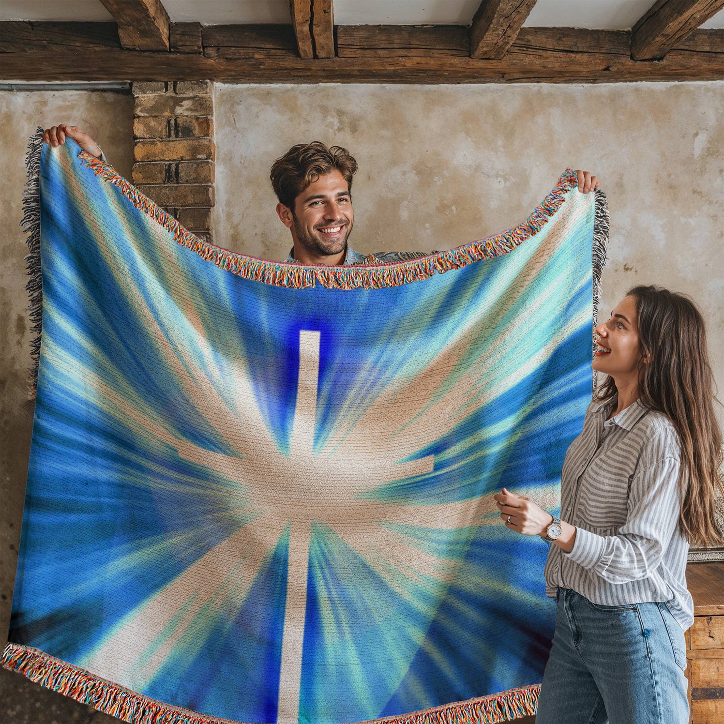 Cross Shining Threw Design Heirloom Artwork Woven Blanket