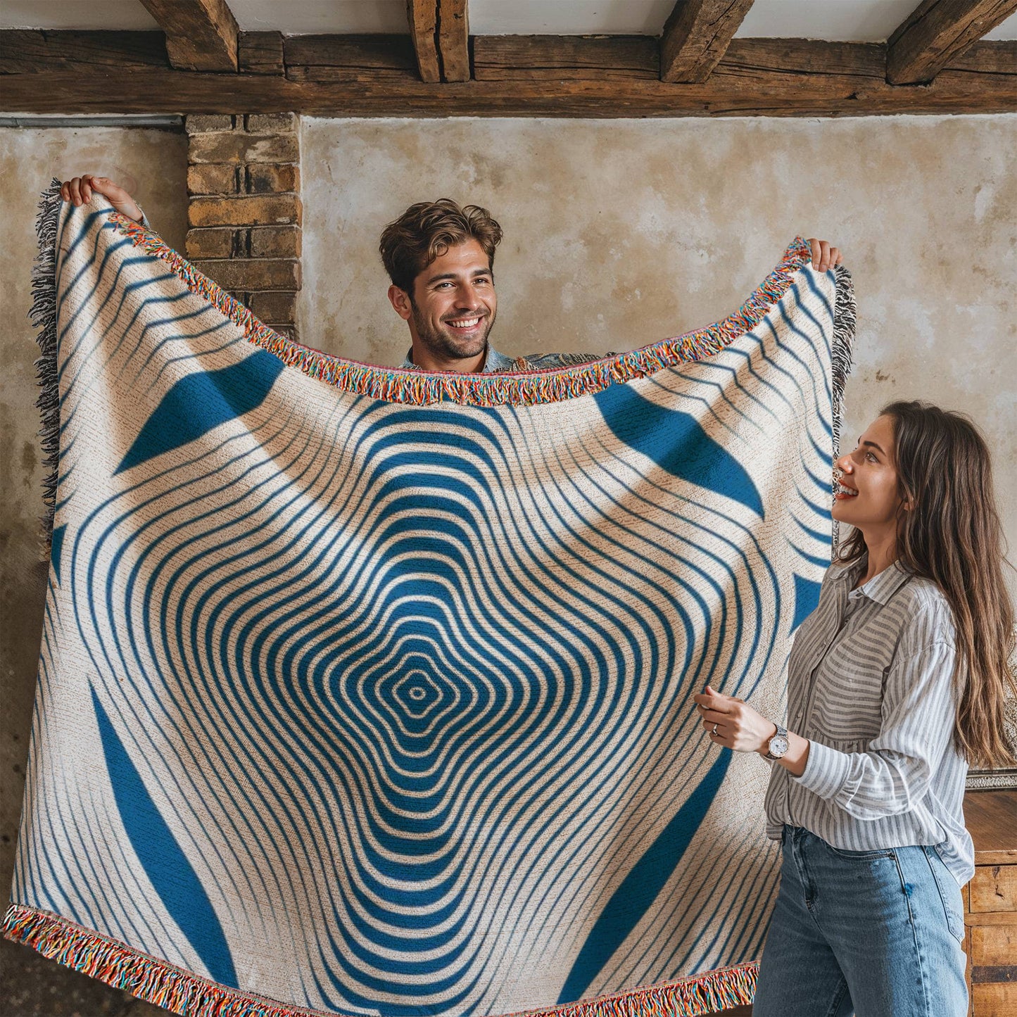 Custom Designer Blue Hypnotic Heirloom Artwork Woven Blanket