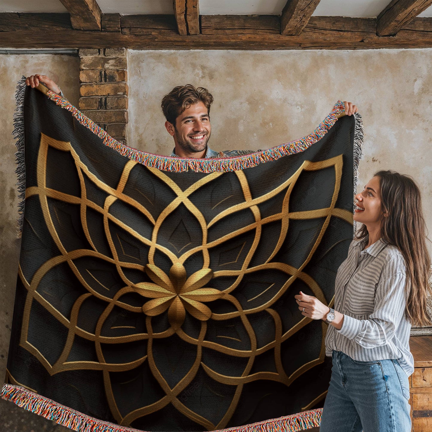 Custom Designer Flower Inlay Pattern Heirloom Artwork Woven Blanket