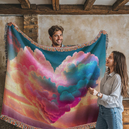 POPULAR - Cotton Candy Cloud Heart Design Heirloom Artwork Woven Blanket