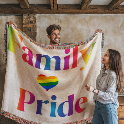 POPULAR DESIGN- Custom Designer Family Pride Rainbow Heart Heirloom Artwork Woven Blanket