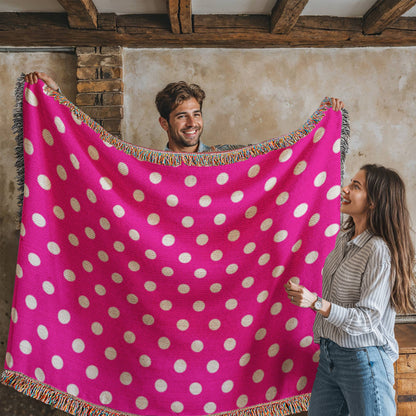 HOT ITEM- CUSTOM DESIGNER WHITE & PINK POLKA DOT LADY BUG HEIRLOOM ARTWORK WOVEN BLANKET