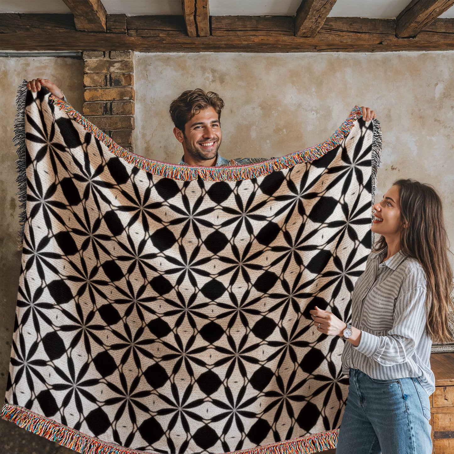 Black & White Custom Geometric Artwork Designer Heirloom Woven Blanket