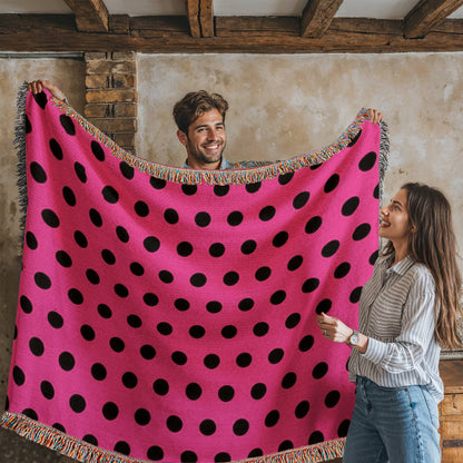 TRENDING -CUSTOM DESIGNER LADY BUG BLACK POLKA DOT PINK HEIRLOOM ARTWORK WOVEN BLANKET