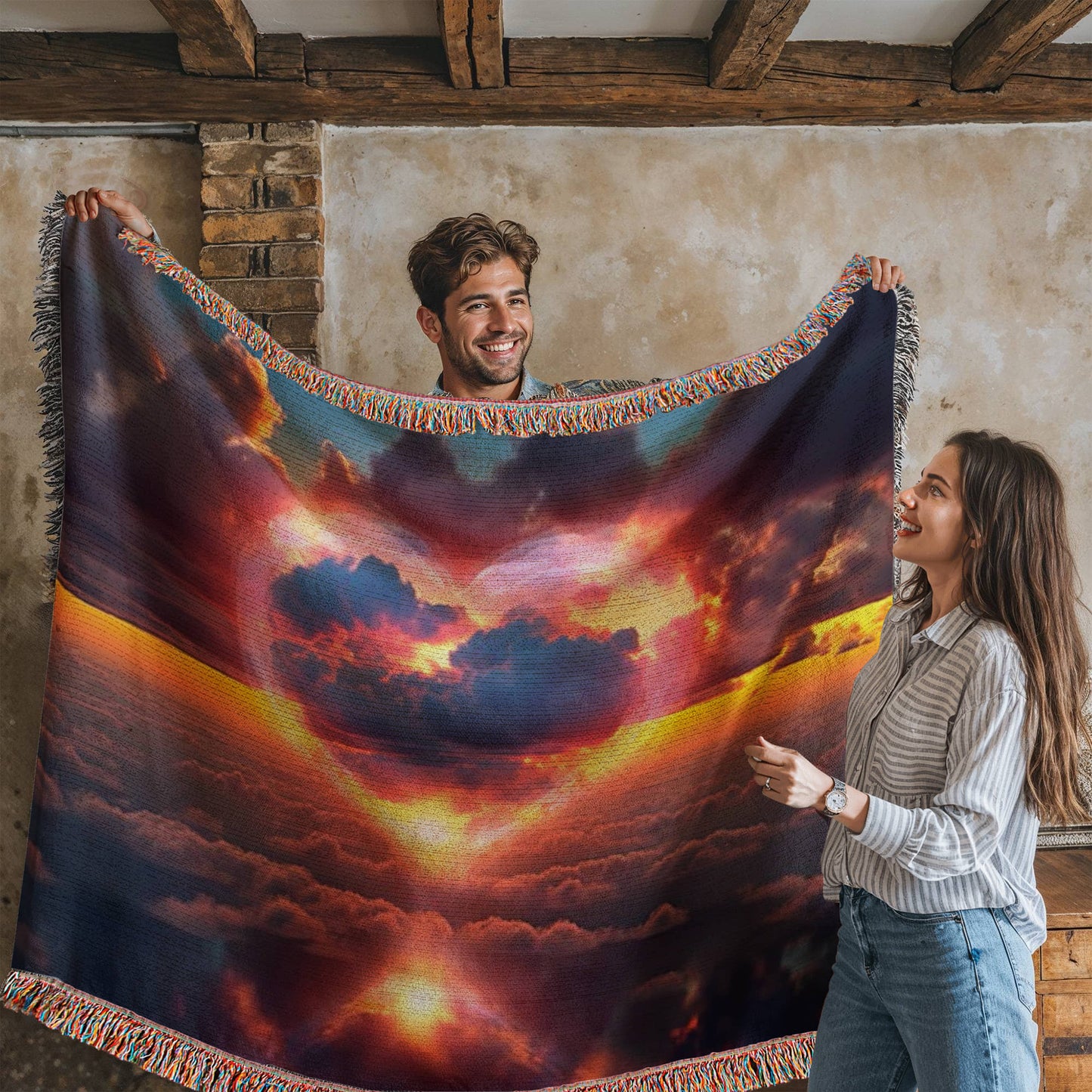 Cotton Candy Cloud Sunset Design Heirloom Artwork Woven Blanket