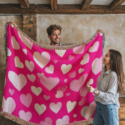 Custom Designer Pink Heart Heirloom Artwork Woven Blanket
