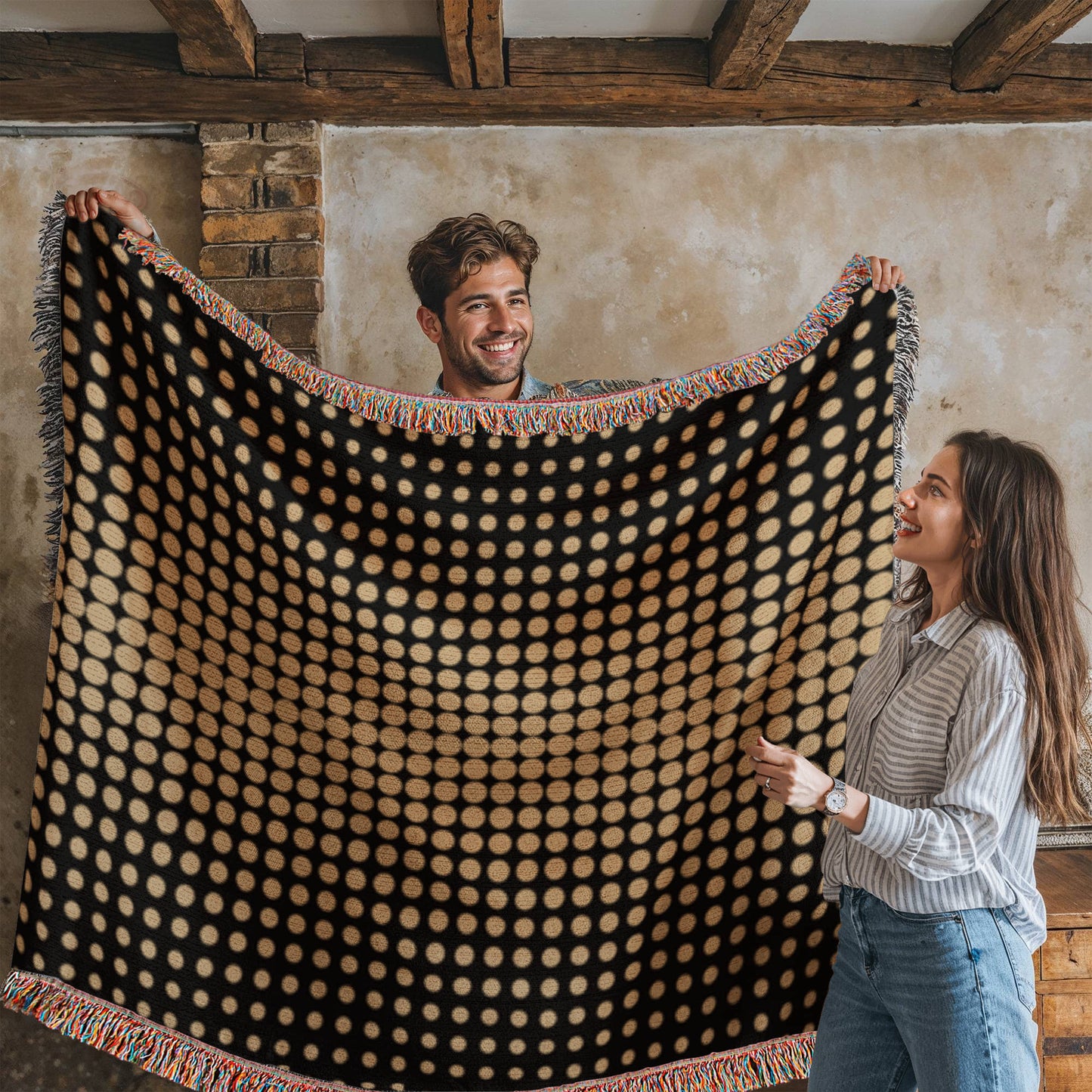 Custom Designer Gold Dot Heirloom Artwork Woven Blanket