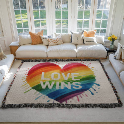 Love Wins Rainbow Heirloom Woven Blanket