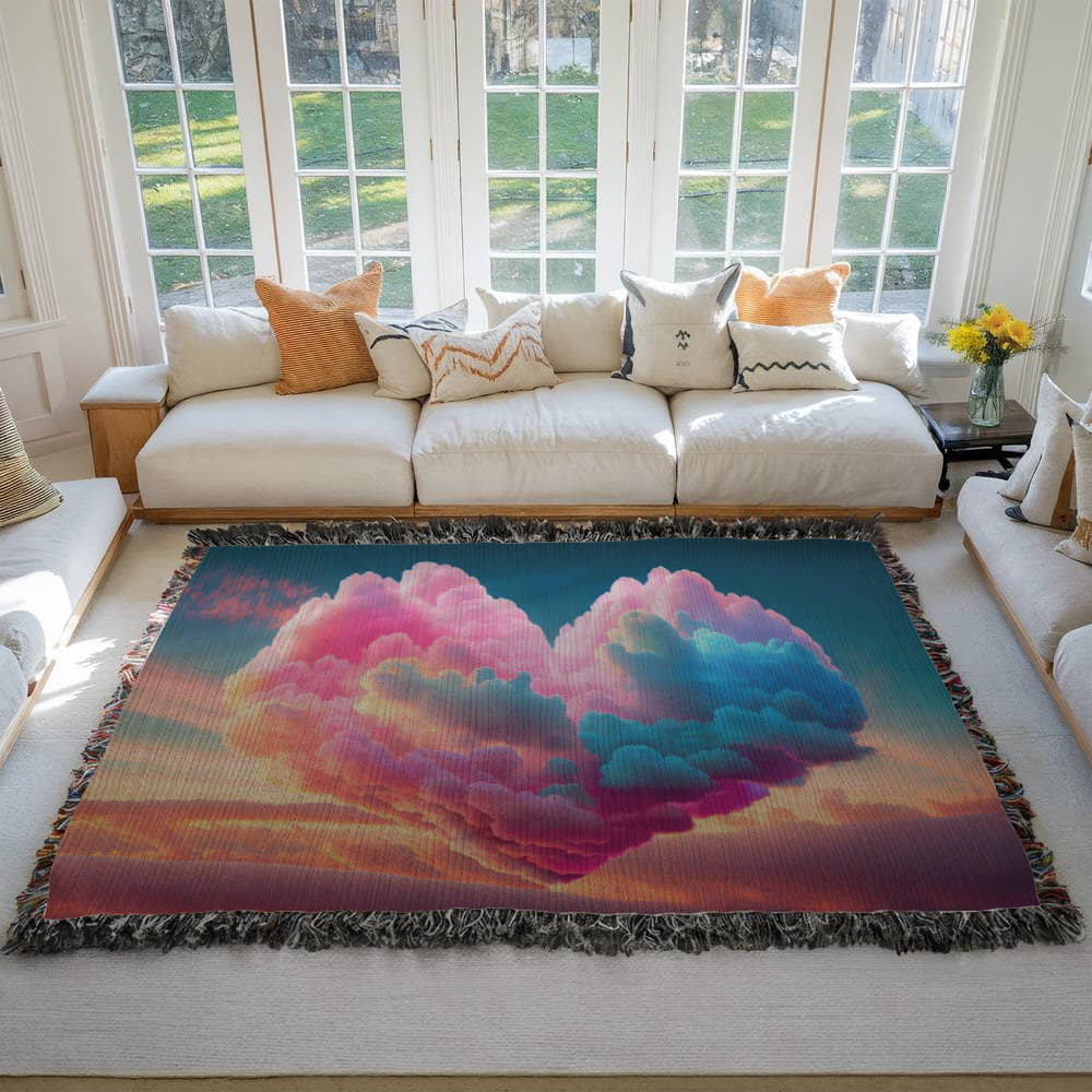 POPULAR - Cotton Candy Cloud Heart Design Heirloom Artwork Woven Blanket