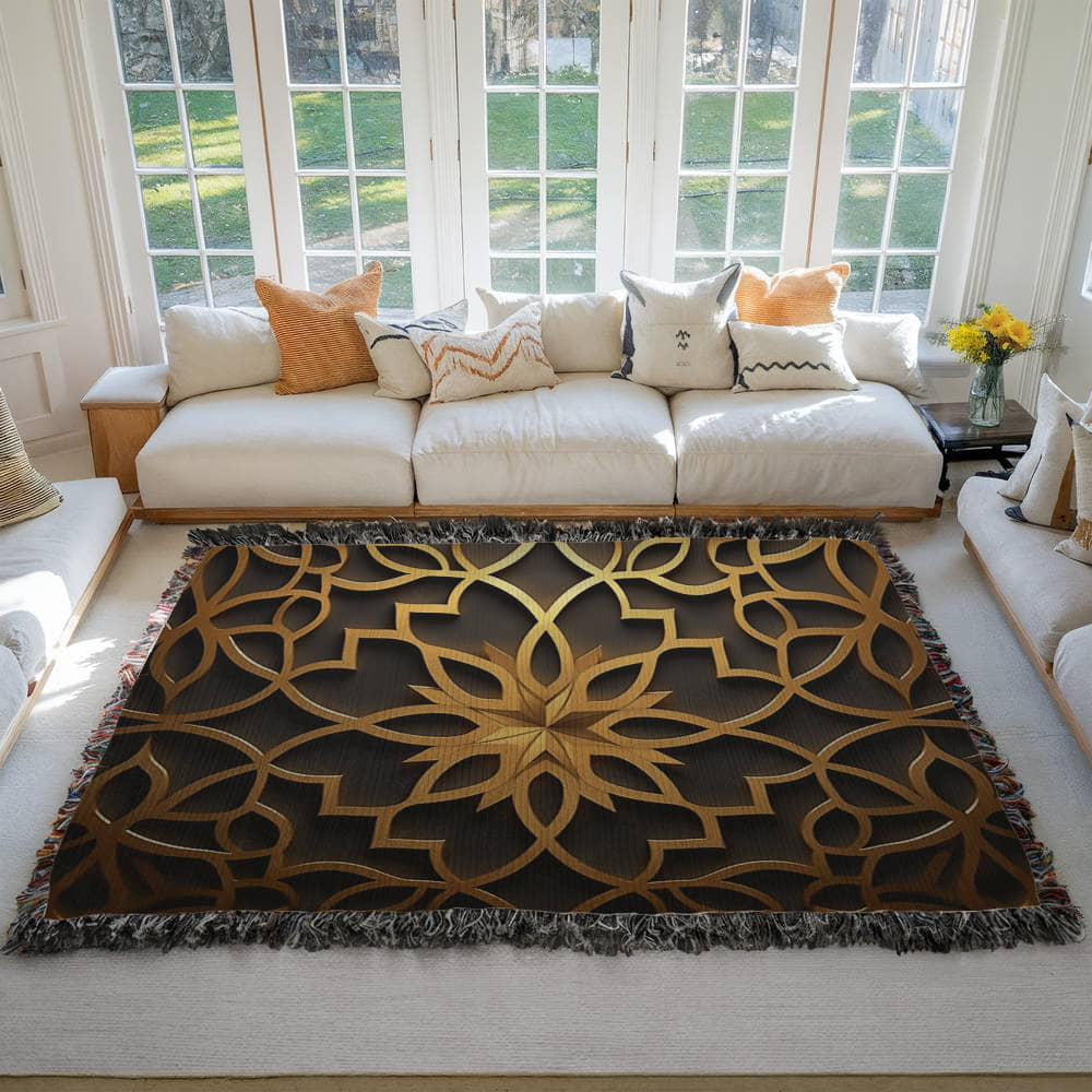 Custom Designer Star Flower Inlay Heirloom Artwork Woven Blanket