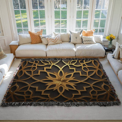 Custom Designer Star Flower Inlay Heirloom Artwork Woven Blanket