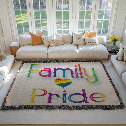 POPULAR DESIGN- Custom Designer Family Pride Rainbow Heart Heirloom Woven Blanket