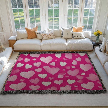 Custom Designer Pink Heart Heirloom Artwork Woven Blanket