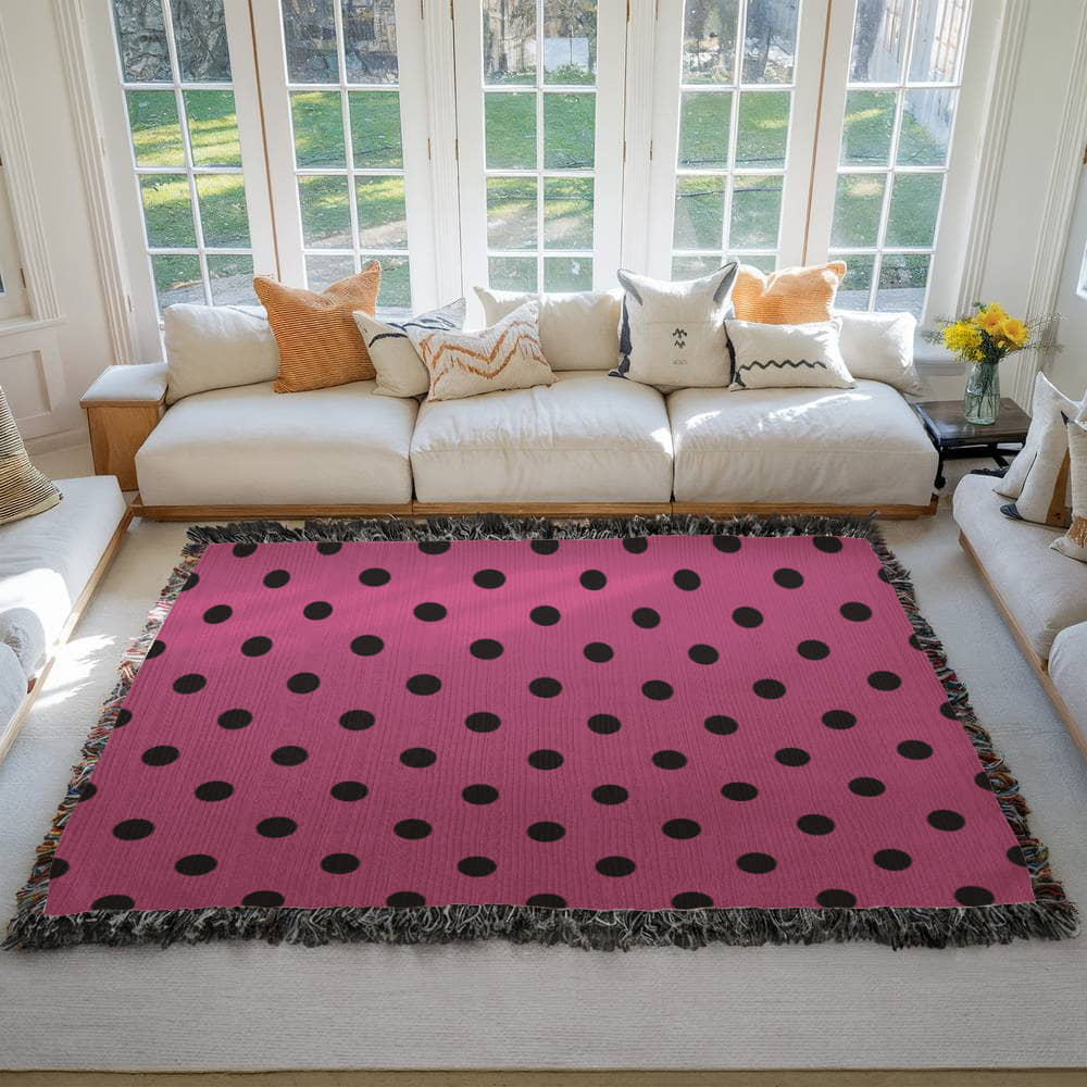 Custom Designer Pink & Black Polka Dot Heirloom Artwork Woven Blanket