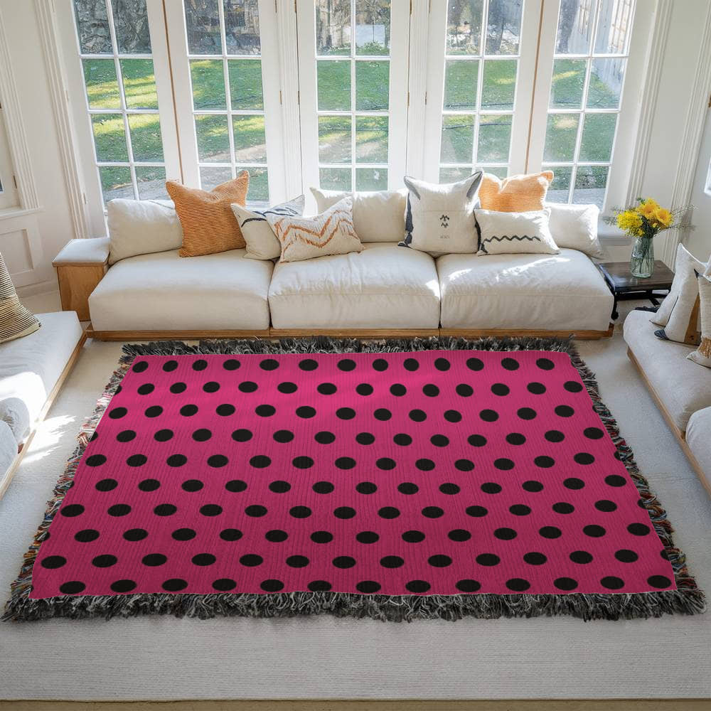TRENDING -CUSTOM DESIGNER LADY BUG BLACK POLKA DOT PINK HEIRLOOM ARTWORK WOVEN BLANKET