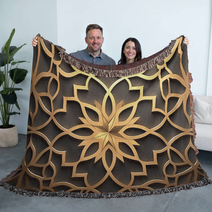 Custom Designer Star Flower Inlay Heirloom Artwork Woven Blanket