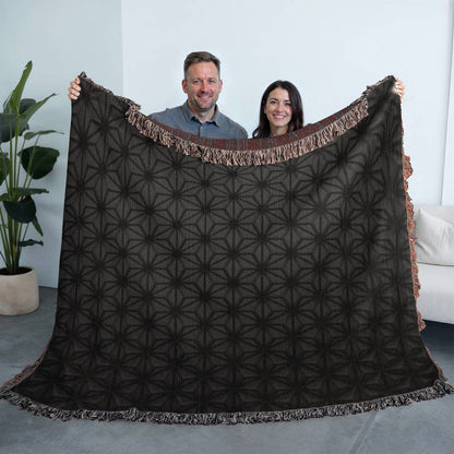 Custom Designer Black Flower Star Pattern Heirloom Artwork Woven Blanket