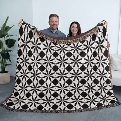 Black & White Custom Geometric Artwork Designer Heirloom Woven Blanket