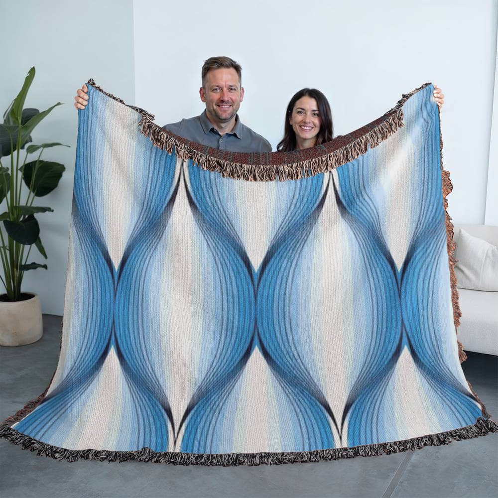 POPULAR DESIGN- Custom Designer Blue Bulb Bloom Heirloom Artwork Woven Blanket