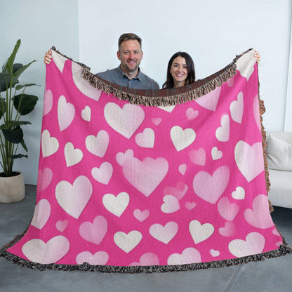 Custom Designer Pink Heart Heirloom Artwork Woven Blanket
