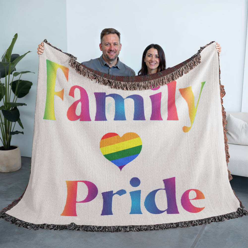POPULAR DESIGN- Custom Designer Family Pride Rainbow Heart Heirloom Artwork Woven Blanket