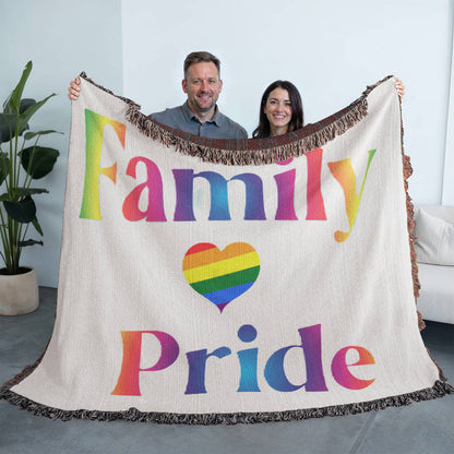 POPULAR DESIGN- Custom Designer Family Pride Rainbow Heart Heirloom Artwork Woven Blanket