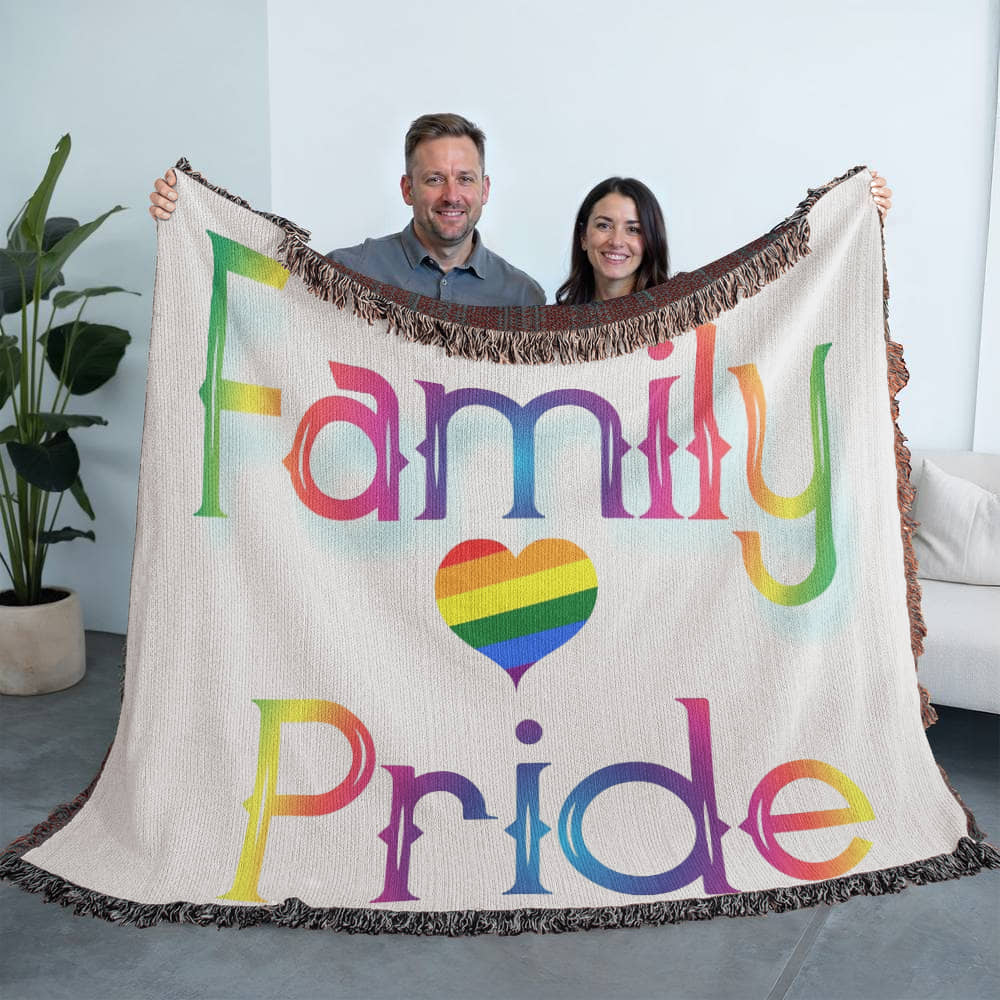 POPULAR DESIGN- Custom Designer Family Pride Rainbow Heart Heirloom Woven Blanket