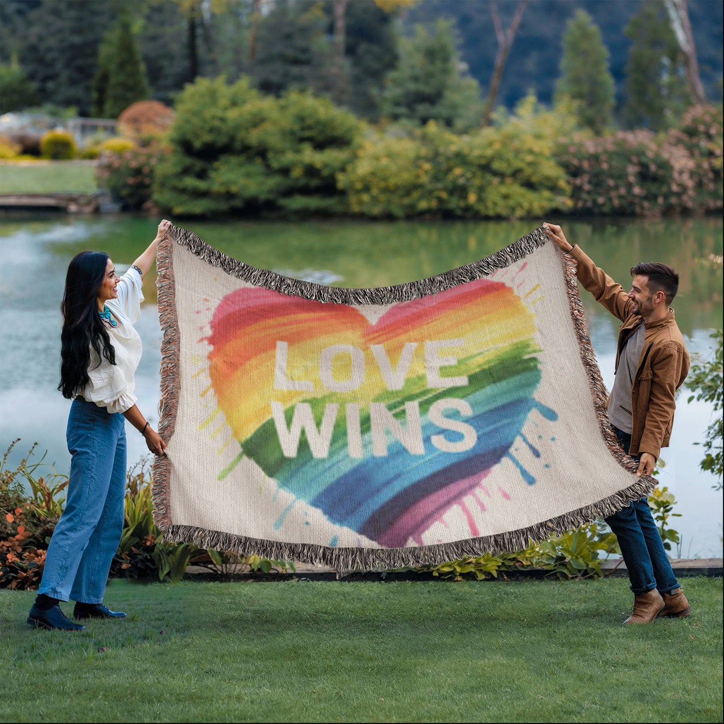 Love Wins Rainbow Heirloom Woven Blanket