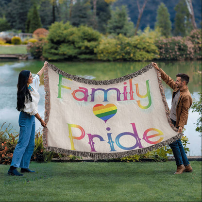 POPULAR DESIGN- Custom Designer Family Pride Rainbow Heart Heirloom Woven Blanket