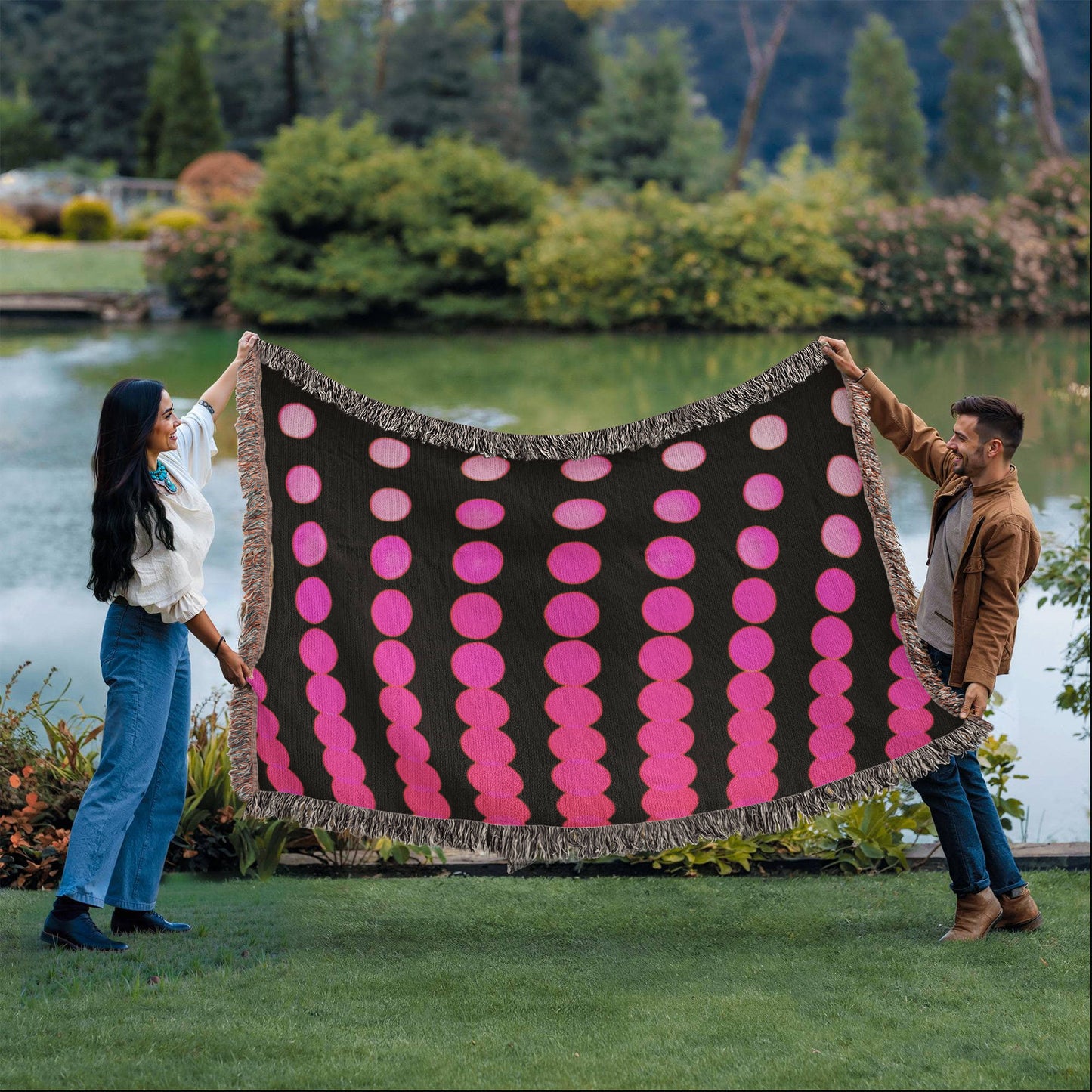 Custom Designer Pink Dot Links Heirloom Artwork Woven Blanket