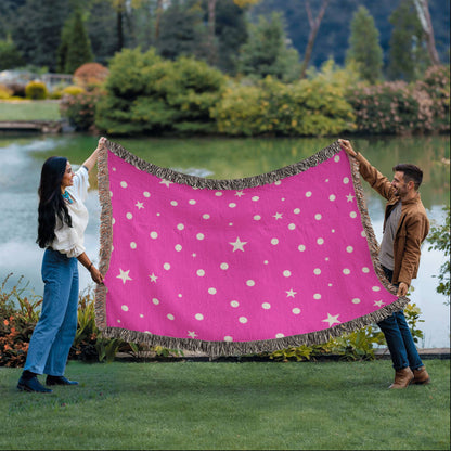 Custom Designer Pink Star Heirloom Artwork Woven Blanket