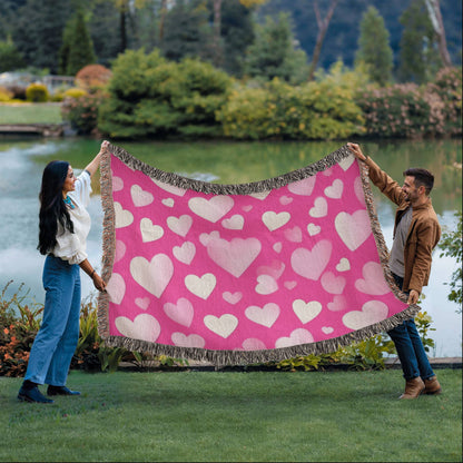 Custom Designer Pink Heart Heirloom Artwork Woven Blanket