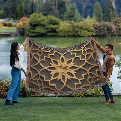 Custom Designer Star Flower Inlay Heirloom Artwork Woven Blanket