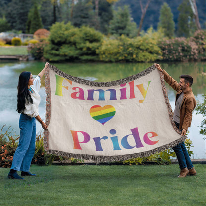 POPULAR DESIGN- Custom Designer Family Pride Rainbow Heart Heirloom Artwork Woven Blanket