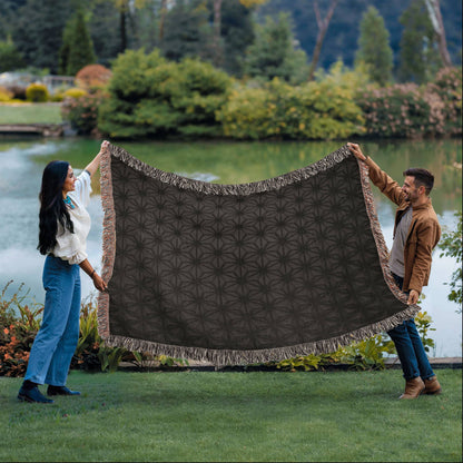 Custom Designer Black Flower Star Pattern Heirloom Artwork Woven Blanket