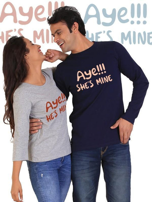 Couples Shirts - Aye He's Mine, Aye She's Mine Couple Full Sleeves