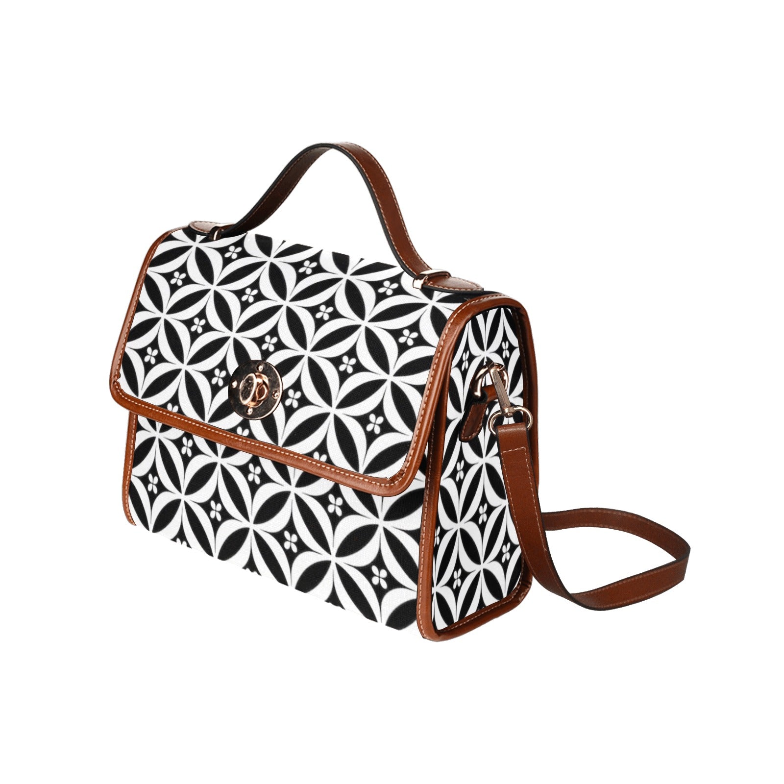 Shopksc.com Exclusive Black and White Floral Geometric Pattern Designs Handbag Fashion 