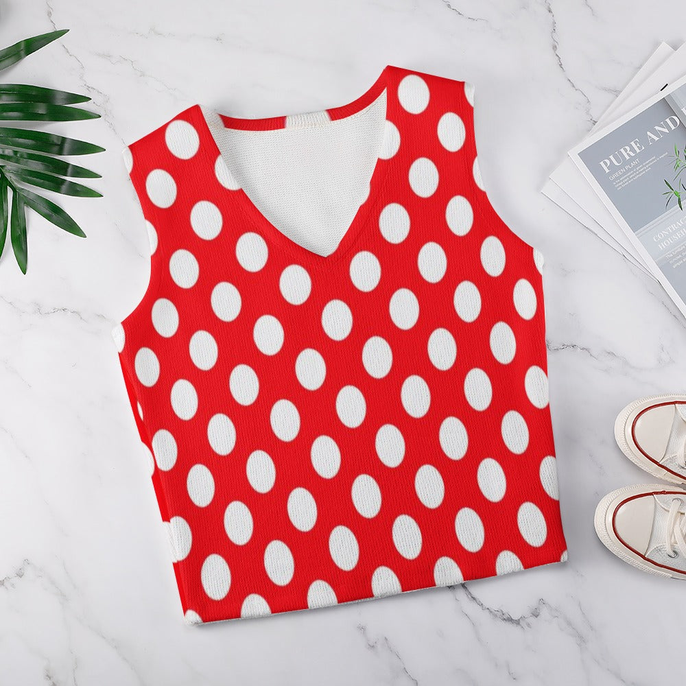 KSC's Exclusive Polka Dot Designs Women's Long Sleeve Button Knit Vest- 10 Options Inside