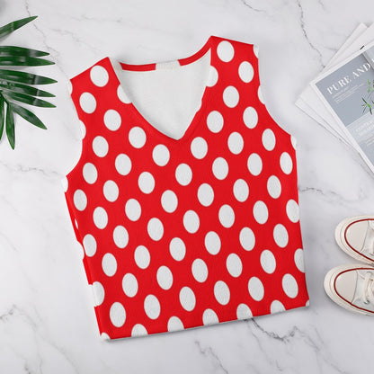 KSC's Exclusive Polka Dot Designs Women's Long Sleeve Button Knit Vest- 10 Options Inside