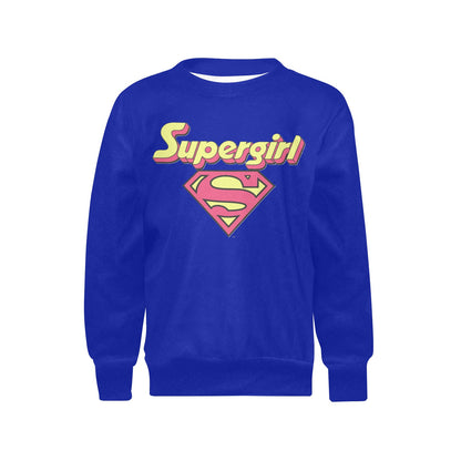 SUPER GIRL PRINT DESIGN YOUNG GIRL'S SWEATERS- Girls Super Girl Print Crew Neck Sweater