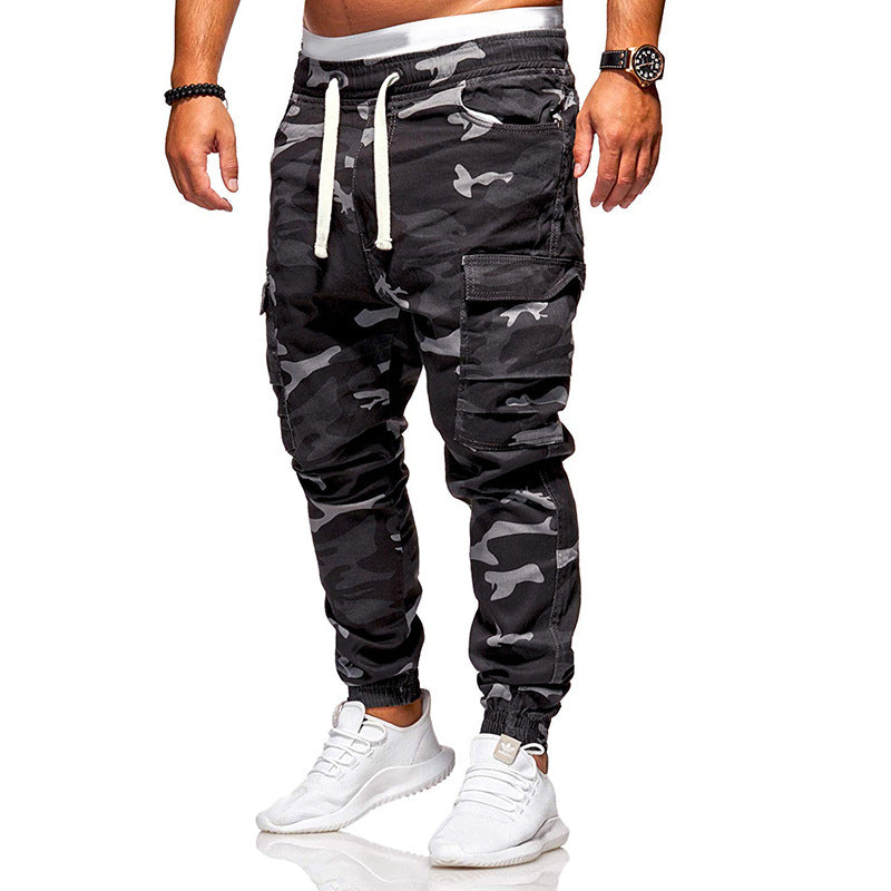 Men's camouflage overalls large size elastic waist corset trousers outdoor sports men's military pants
