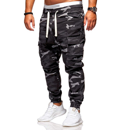 Men's camouflage overalls large size elastic waist corset trousers outdoor sports men's military pants